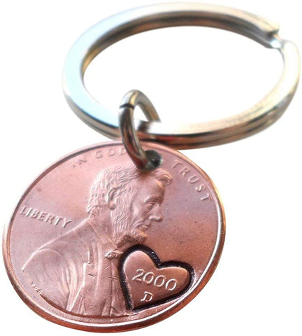 2000 Penny Keychains with Engraved Heart Around Year by Jewelry Everyday