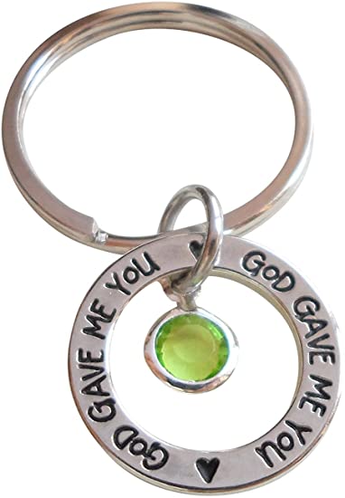 Birthstone with Circle Ring God Gave Me You Keychain; Handbag Charm, Select Month