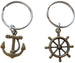 Bronze Ships Helm and Anchor Keychain Set - You Be My Anchor And I'll Steer You Straight; Couples Keychain Set