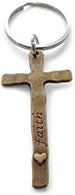 Bronze Cross Keychain with Words Believe and Faith, Religious Keychain