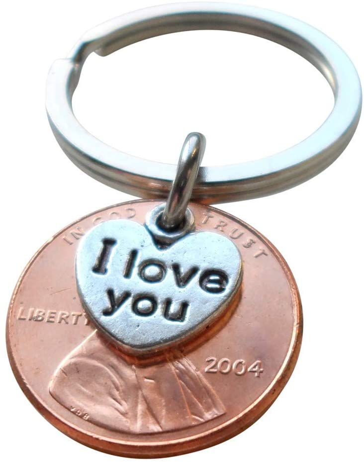 2004 Penny Keychain • 18-year Anniversary Gift w/ "I Love You" Heart Charm from JE