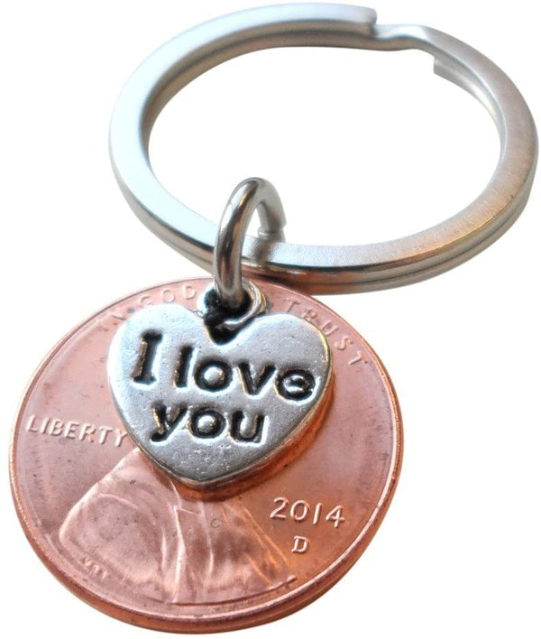 2014 Penny Keychain • 8-year Anniversary Gift w/ "I Love You" Heart Charm from JE