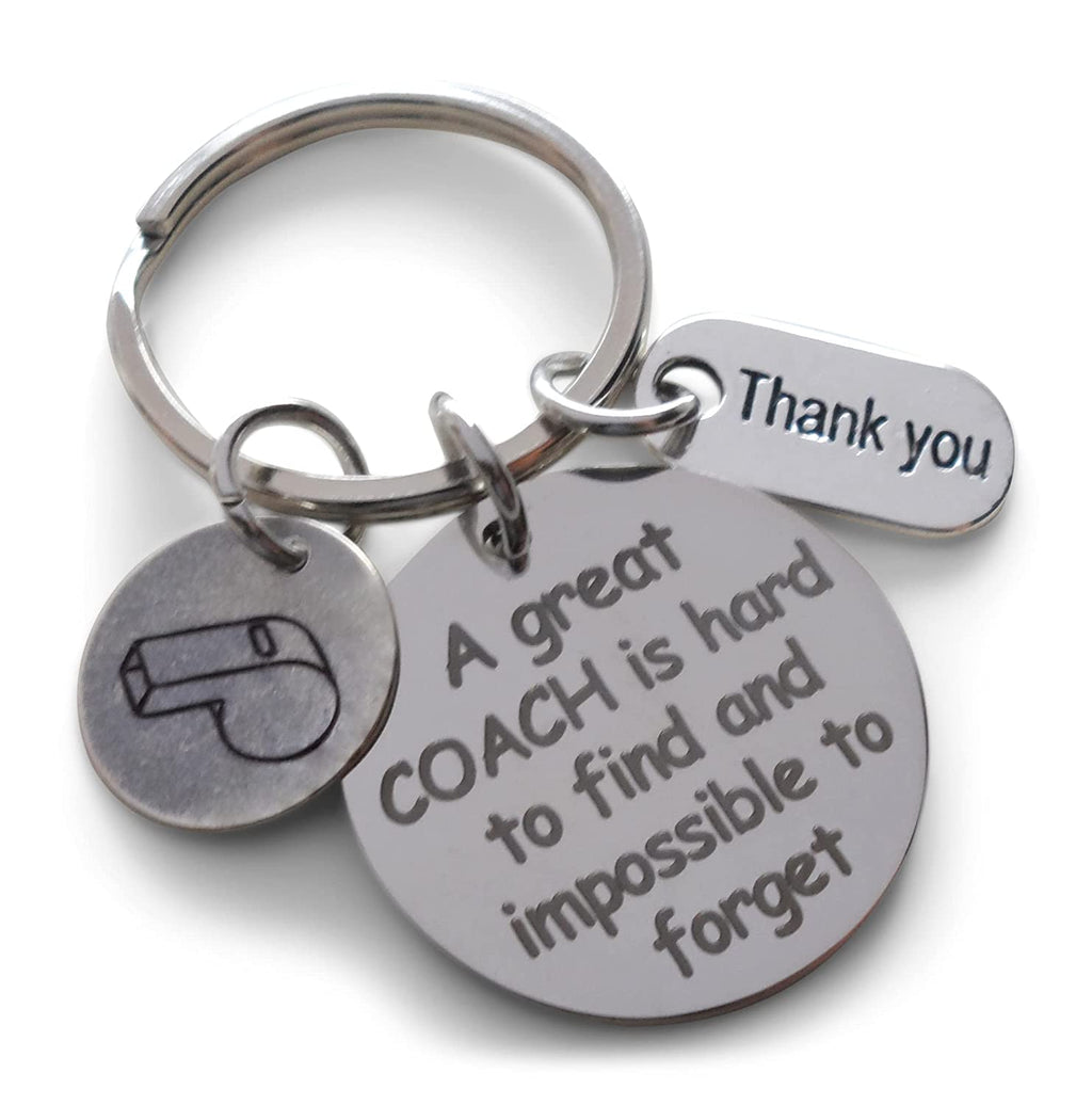 Custom Coach Keychain with Sports Charm; Coach Appreciation Gift with Letter Charm, Baseball Coach, Softball Coach, Lacrosse Coach Gift