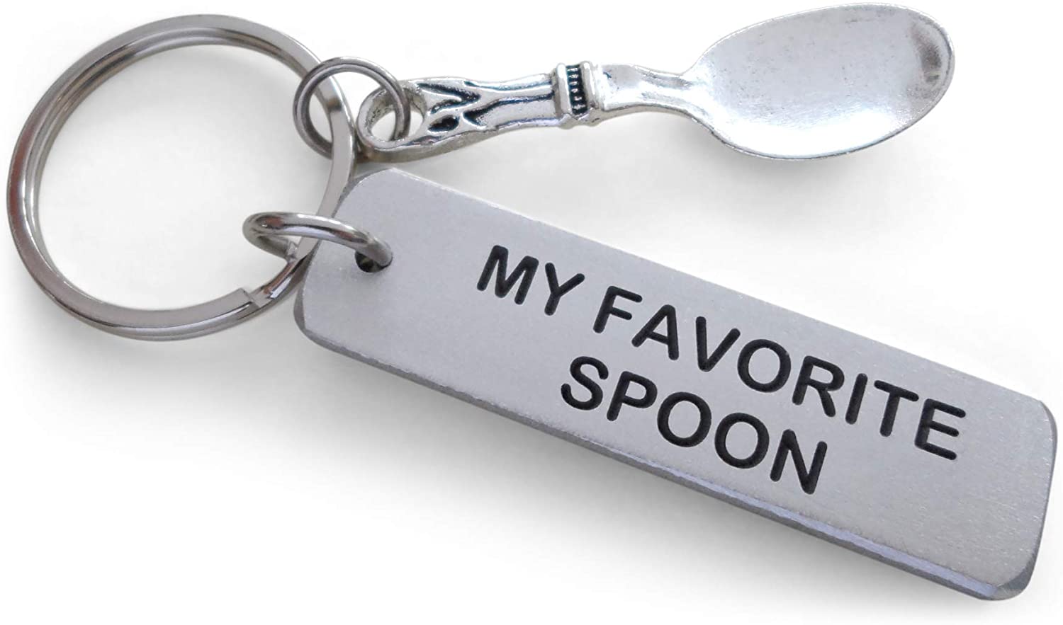 JewelryEveryday My Favorite Spoon Engraved Aluminum Keychain with Spoon Charm Silver No Customization