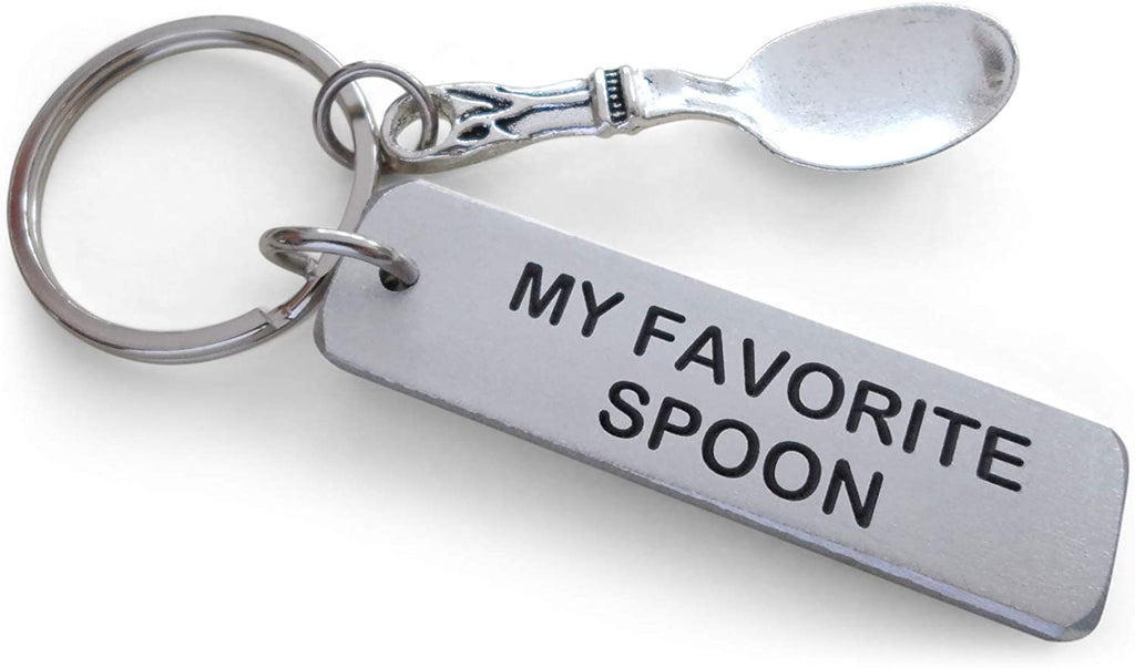 "My Favorite Spoon" Engraved Aluminum Keychain with Spoon Charm, Anniversary Gift