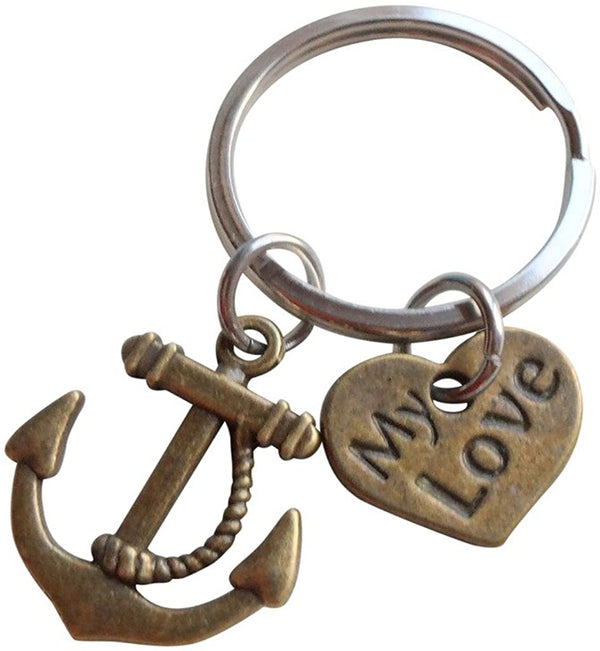 "My Love" Bronze Anchor Keychain - You're the Anchor in my Life; Couples Keychain