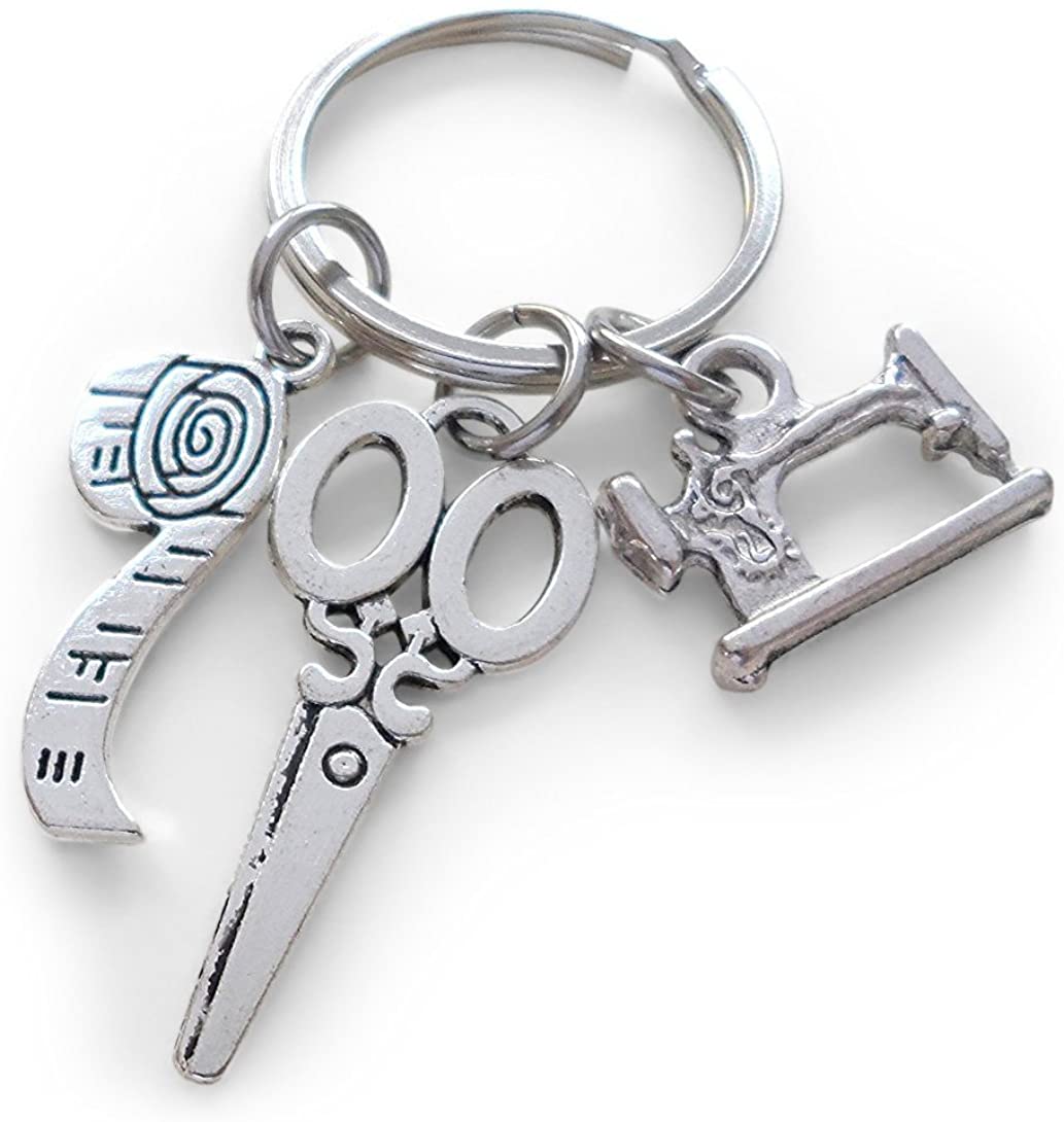 JewelryEveryday Sewing Machine, Scissors & Measuring Tape Keychain Gift Silver 25+