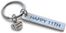 Stainless Steel Tag Keychain Engraved with Happy 11th, with I Love You Charm