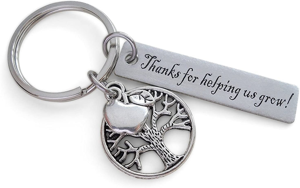 Custom Engraved Teacher Keychain with Tree & Apple Charm; Teacher Appreciation