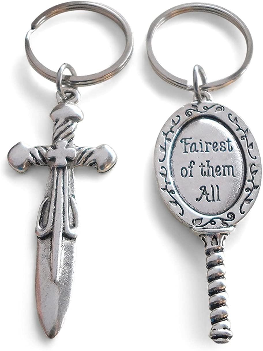 Sword and Mirror Charm Keychain Set - Our Fairytale; Couples Keychain