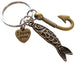 Bronze Fish Charm and Hook Charm Keychain - My Dad Can Catch Anything; Father's Keychain