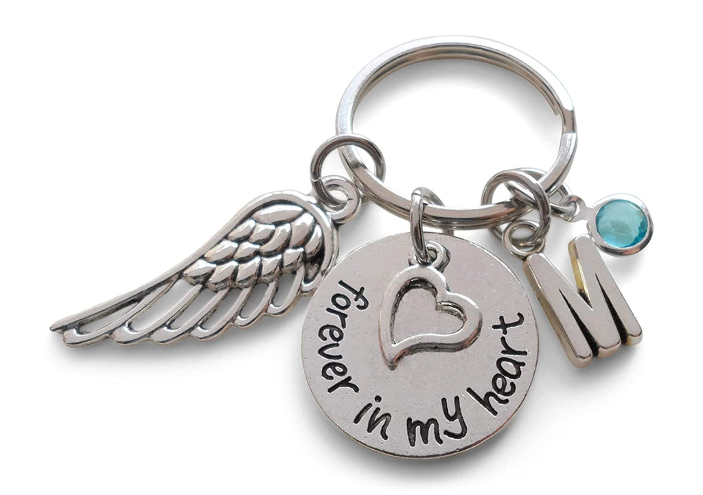 Custom Forever in My Heart Disc & Wing Charm Keychain, Family Loss Gift, Memorial Keychain