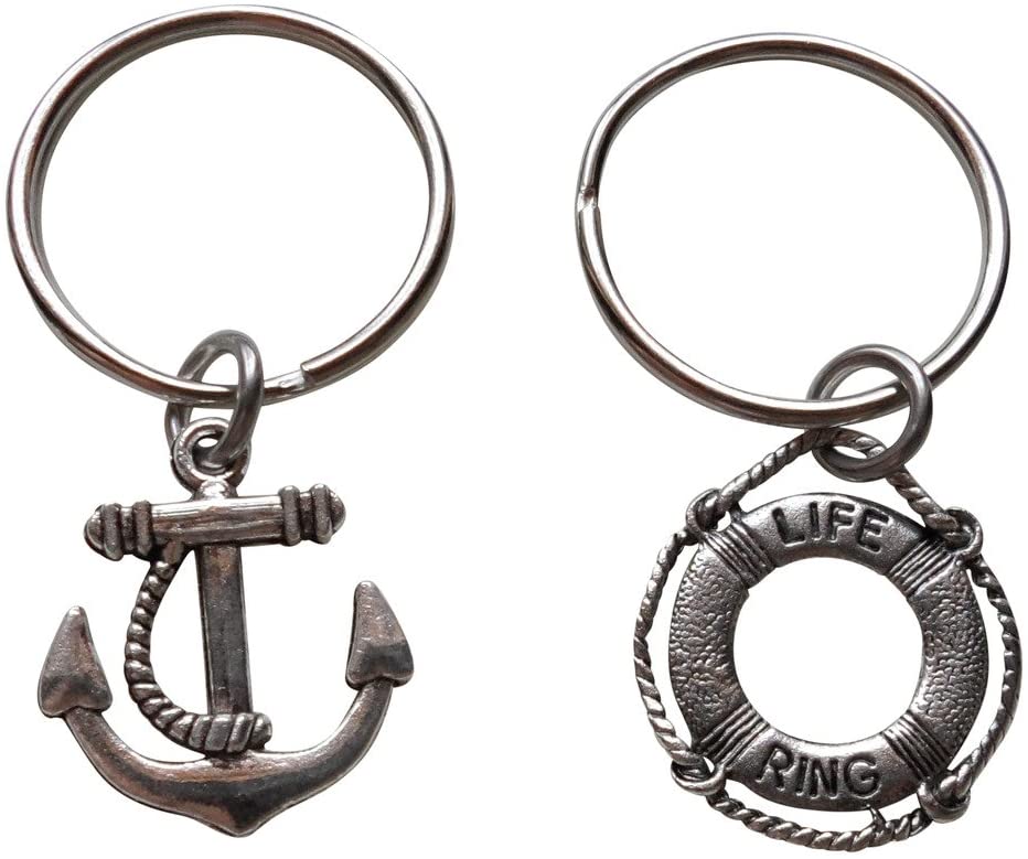 Anchor & Lifesaver Ring Keychain Set - You Be My Anchor and I'll Keep You Afloat; Couples Keychain Set