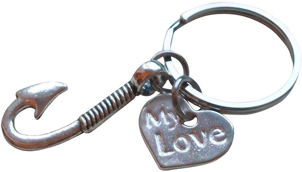 "My Love" Fish Hook Keychain - I'm Hooked on You; Couples Keychain