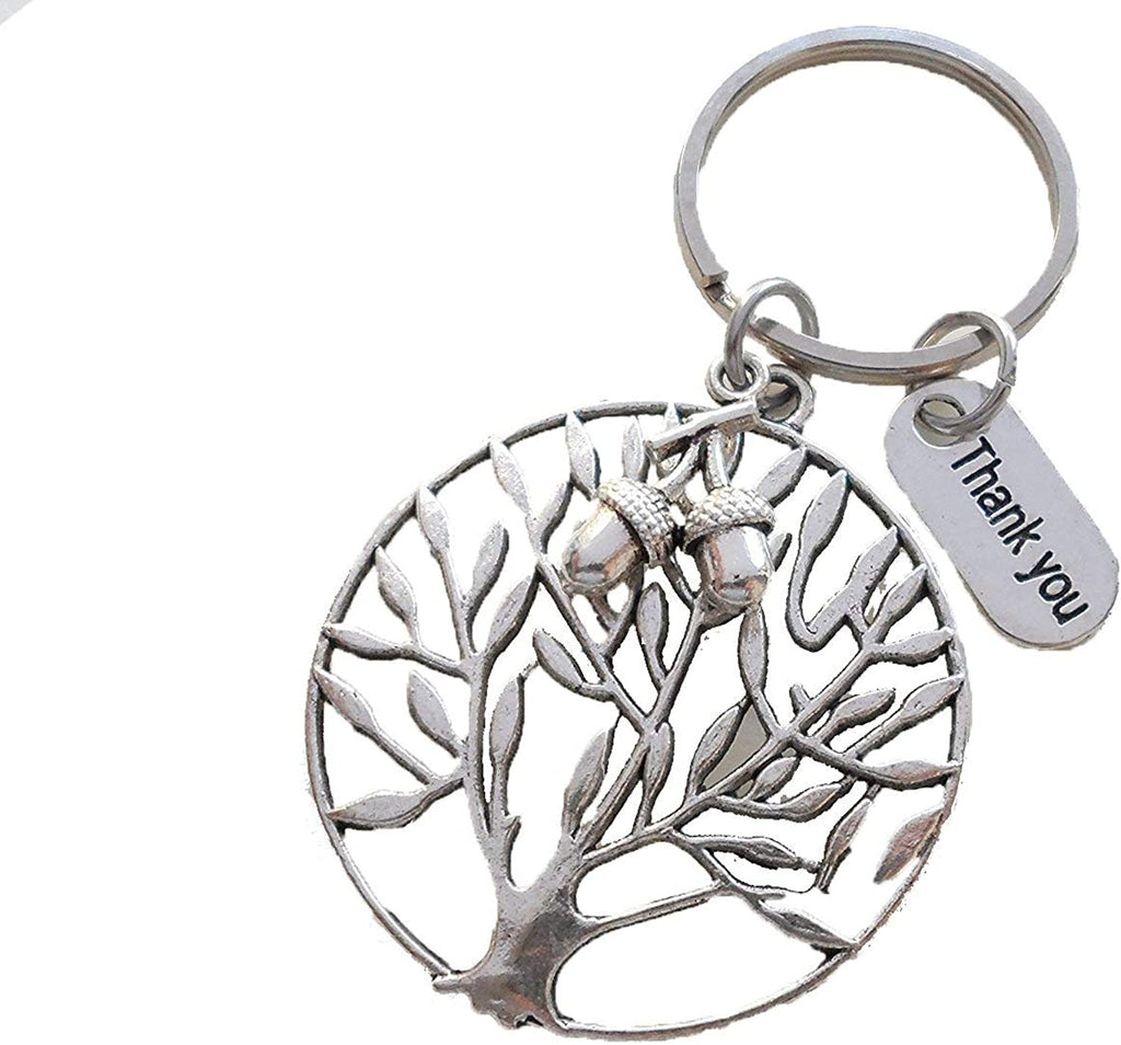 Teacher Appreciation Gifts • "Thank You" Tag, Large Filigree Tree Charm, & Acorns Charm Keychain by JewelryEveryday w/ "Teachers plant seeds that grow forever!" Card