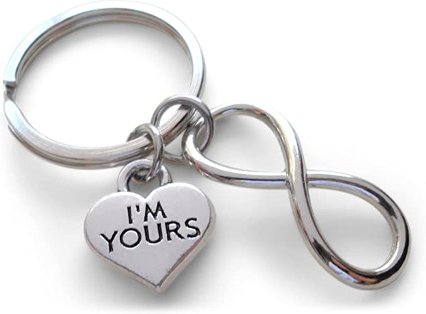 "I'm Yours" Heart Charm with Infinity Symbol Charm Keychain - You and Me for Infinity; Couples Keychain