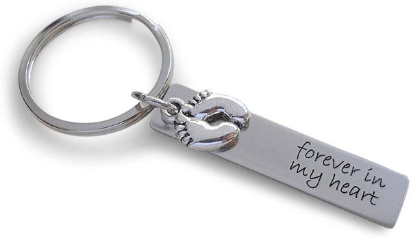 Baby Memorial Keychain • Engraved "Forever in my Heart" w/ Baby Feet Chart | Jewelry Everyday