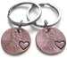 Double Keychain Set 2018 US One Cent Penny Keychains with Heart Around Year; 6-year Anniversary Gift, Couples Keychain