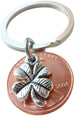 Clover Charm Layered over 2008 Penny Keychain, 14 Year Anniversary Gift, Birthday Gift, Couples Keychain