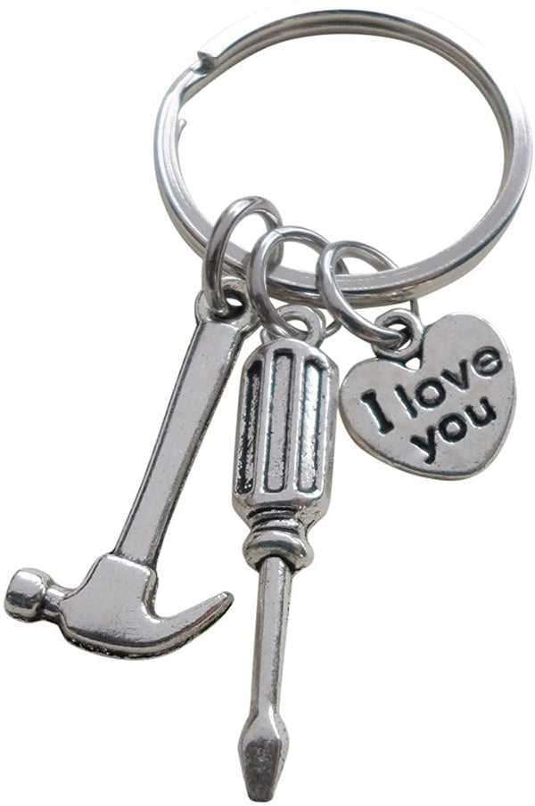 Hammer & Screwdriver Charm Keychain - My Dad Can Fix Anything