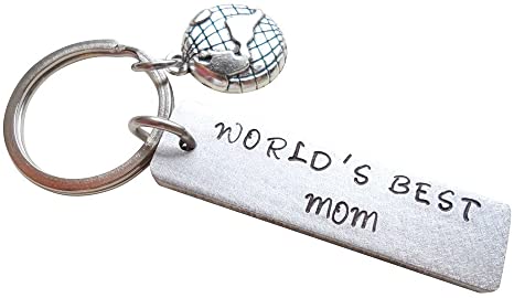 "World's Best Mom" Engraved Aluminum Tag Keychain; Mother's Keychain