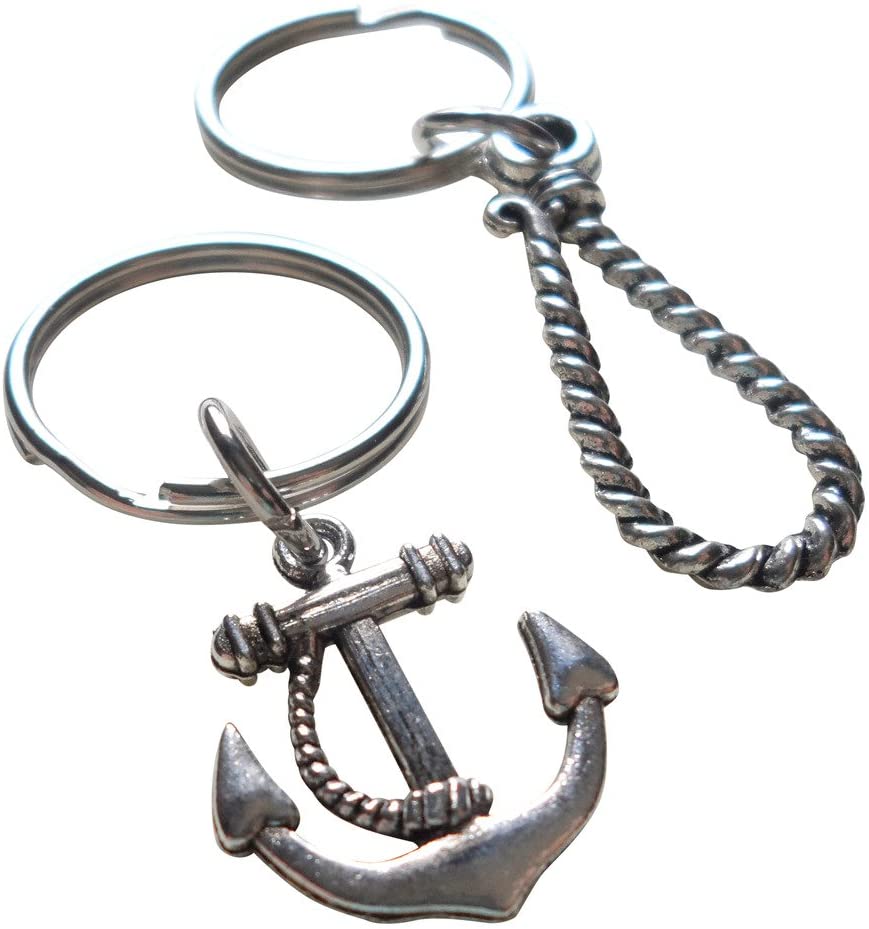 Anchor & Metal Rope Keychain Set - You're The Anchor I Tie Onto; Couples Keychain Set