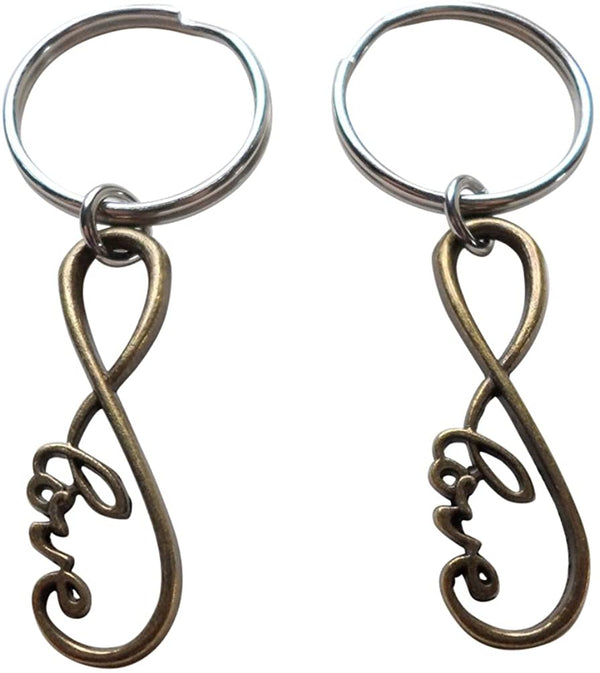 Double Keychain Set Bronze Infinity Love Symbol Keychain - You And Me For Infinity; Couples Keychain Set