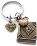Apple & Book Charm Keychain for Teachers in Bronze with "Thank You" Tag
