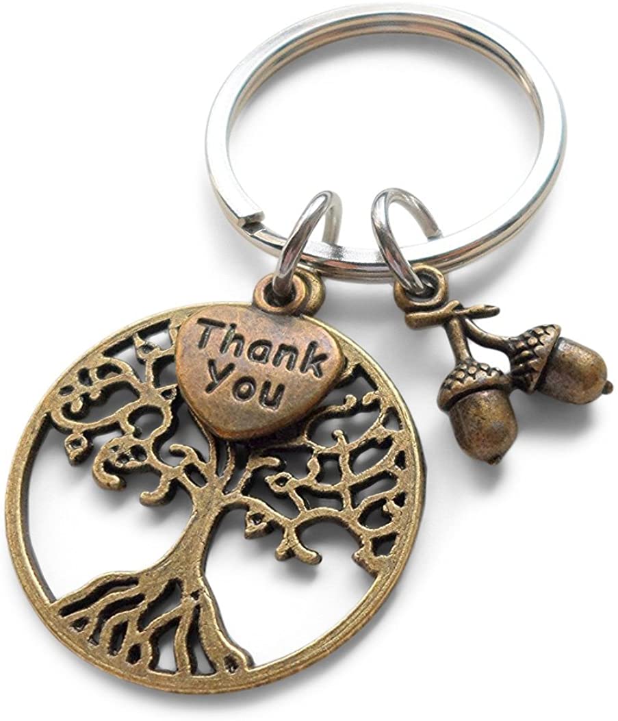 Teacher Appreciation Gifts • "Thank You" Tag & Bronze Tree & Seeds Keychain by JewelryEveryday w/ "Teachers plant seeds that grow forever!" Card
