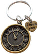 "I Love You" Heart Charm with Bronze Clock Keychain - I Still Love Being With You After All This Time; Couples Keychain