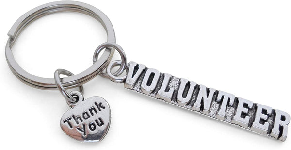 Volunteer Appreciation Gifts • "VOLUNTEER" Tag & Thank You Heart Charm by JewelryEveryday w/ "Thanks for serving our community" Card