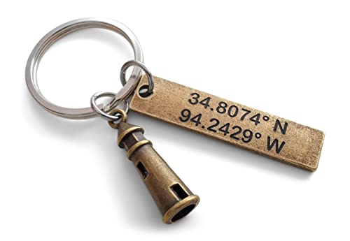 Custom Bronze Lighthouse Keychain with Engraved Tag for Couples or Best Friends, Anniversary Gift Keychain