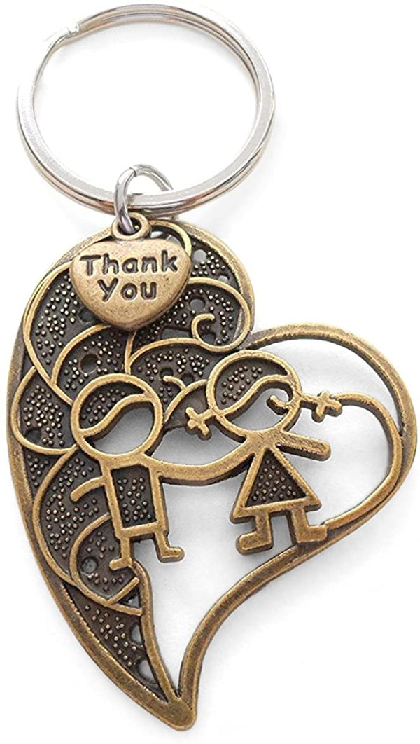 Teacher Appreciation Gifts • "Thank You" Tag & Large Bronze Heart w/ Kids Keychain by JewelryEveryday w/ "It takes a big heart to teach little minds!" Card