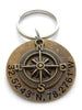 Custom Bronze Compass Keychain with Engraved Disc for Couples or Best Friends, Anniversary Gift Keychain