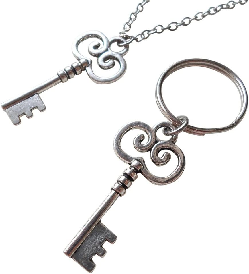 Key Charm Necklace and Keychain Set - You've Got The Key To My Heart