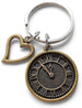 Bronze Clock Keychain With Heart Charm - I Still Love Being With You After All This Time; Couples Keychain