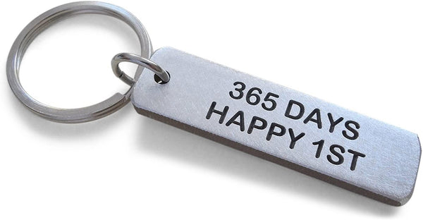 Aluminum Tag Keychain Engraved with "365 Days, Happy 1st"; Engraved 1 Year Anniversary Couples Keychain