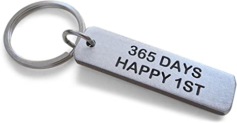 Aluminum Tag Keychain Engraved with "365 Days, Happy 1st", 1 Year Anniversary Gift