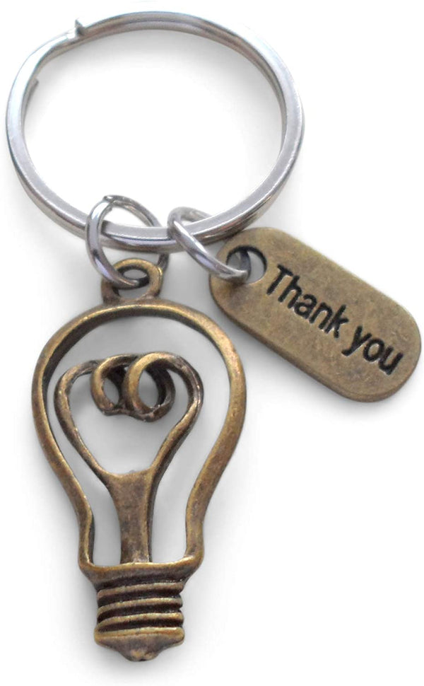 Bronze Light Bulb Charm Keychain - Thanks for Helping to Make My Future Bright; Teacher Gift