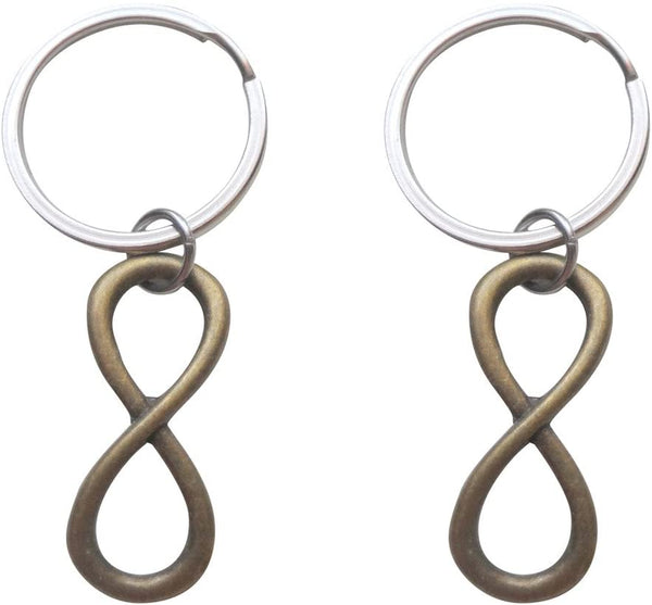 Double Keychain Set Bronze Infinity Symbol Keychain - You and Me for Infinity; Couples Keychain Set