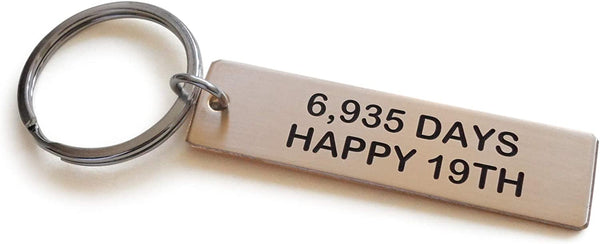 19 Year Anniversary Gift • Bronze Tag Keychain Engraved w/ "6,935 Days, Happy 19th" Handmade by Jewelry Everyday