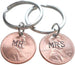 Mr and Mrs Hand Stamped Penny Couples Keychain Set; Anniversary Gift, Couples Keychains
