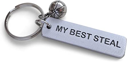 Basketball Keychain and Steel Tag Engraved with "Best Steal" Basketball Fan Keychain Gift