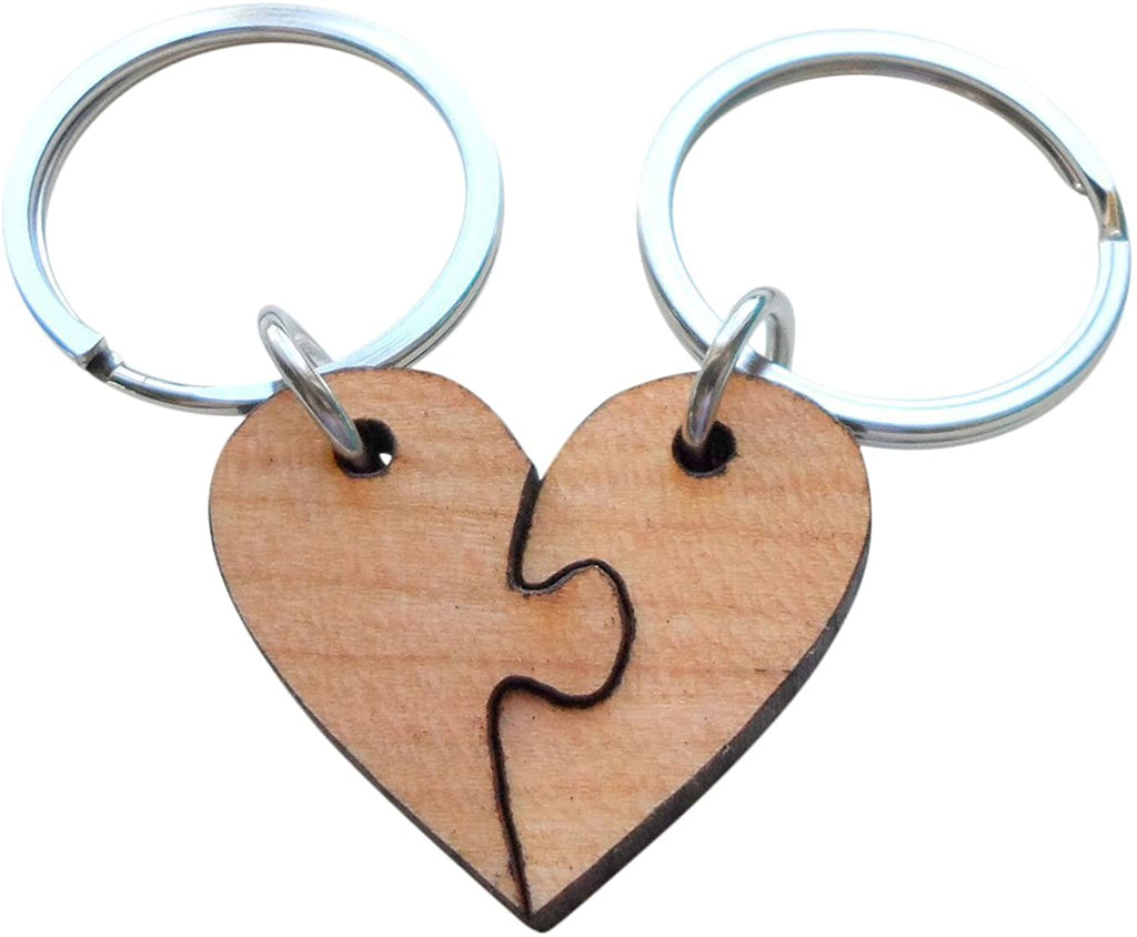 5 Year Anniversary Gift • Wood Heart Pieces Connecting Keychain Set - Not Whole Without You by Jewelry Everyday