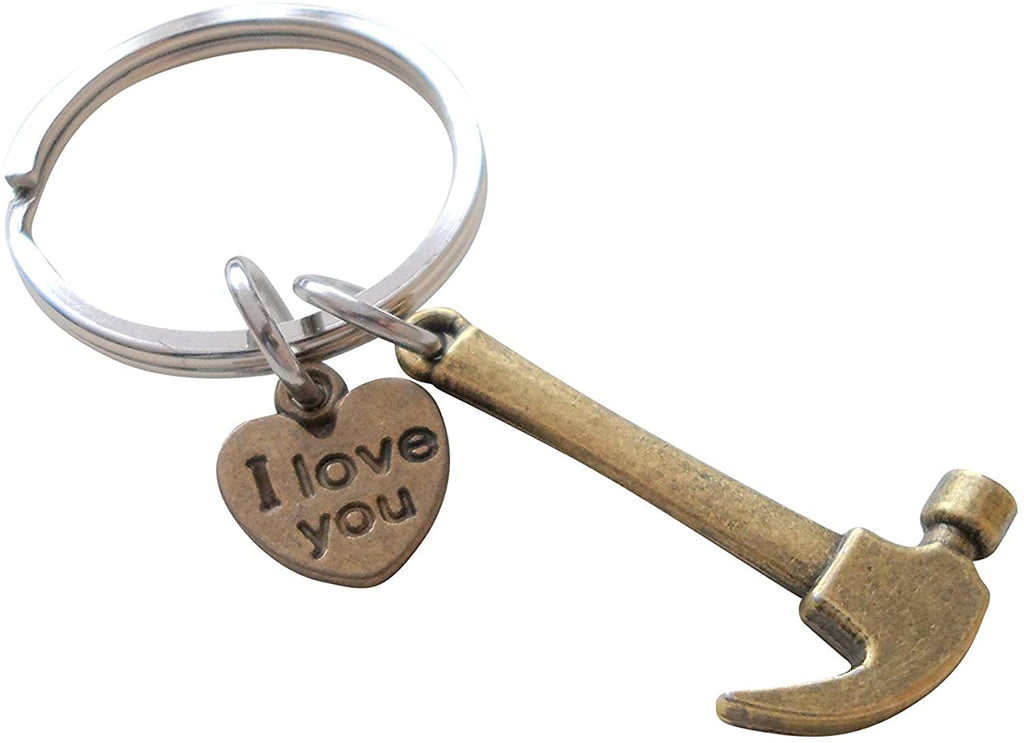 Bronze Hammer Keychain - My Dad Can Fix Anything; Fathers Gift Keychain