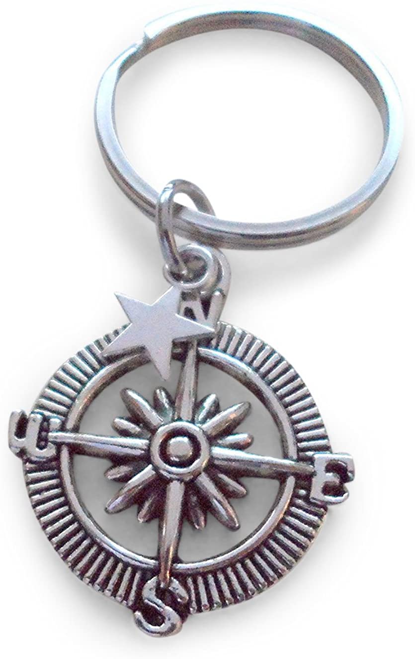 Star & Compass Keychain - Good Luck as You Reach for the Stars, Graduation Gift