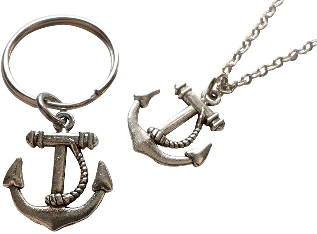 Anchor Necklace & Anchor Keychain Set - You're The Anchor In My Life; Couples Keychain Set