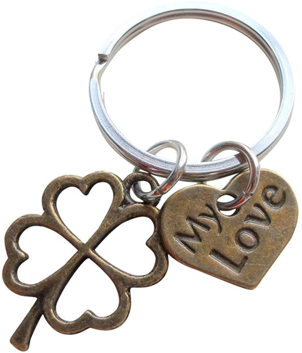 "My Love" Bronze Clover Keychain - Lucky to Have Found You; Couples Keychain