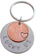 Steel Disc & 2010 Penny Keychain Hand Stamped "Lucky Us"; 12 Year Anniversary Gift, Couples Keychain