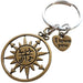 Bronze Sun Compass Keychain with "I Love You" Heart Charm - I'd Be Lost Without You; Couples Keychain